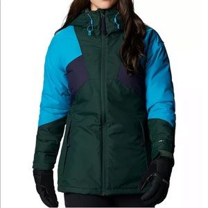 Columbia Women's Ski Jacket - Dark Green and Bright Blue